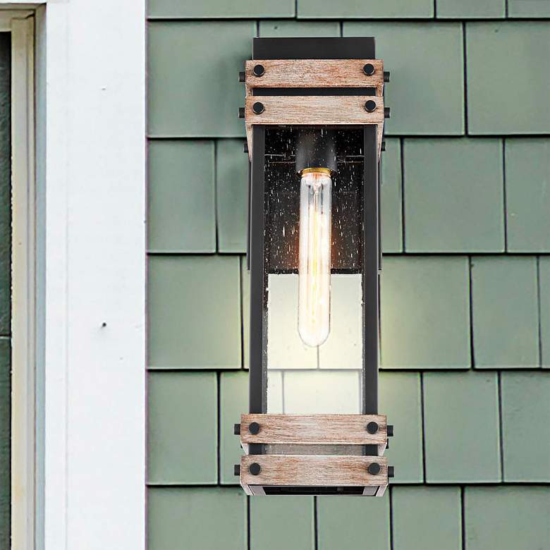 Image 1 Homestead 18 3/4"H Matte Black and Wood Outdoor Wall Light