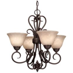 Homestead 19&quot; Wide Rubbed Bronze 4-Light Chandelier With Tea Stone Gla