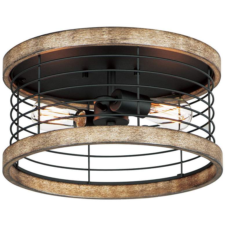 Image 1 Homestead 2-Light 15" Wide Driftwood/Black Semi-Flush Mount Light
