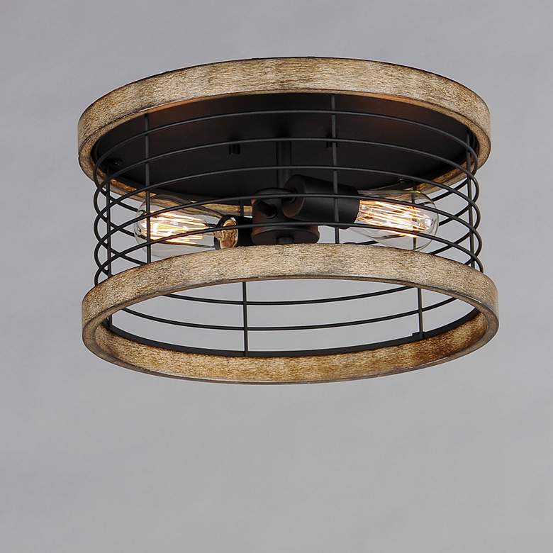 Image 3 Homestead 2-Light 15" Wide Driftwood/Black Semi-Flush Mount Light more views
