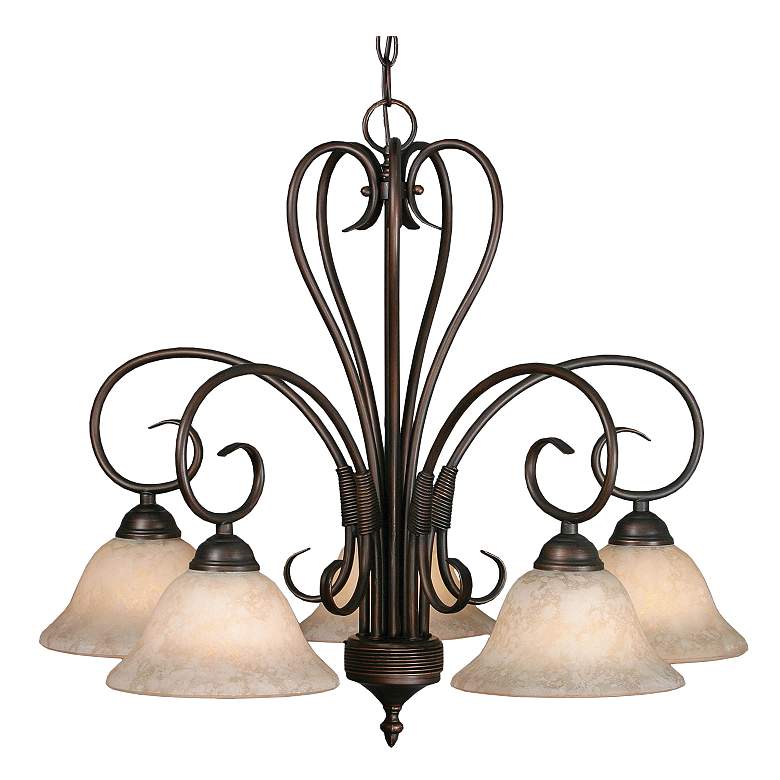 Image 1 Homestead 25 1/4 inch Rubbed Bronze 5-Light Chandelier With Tea Stone Glas