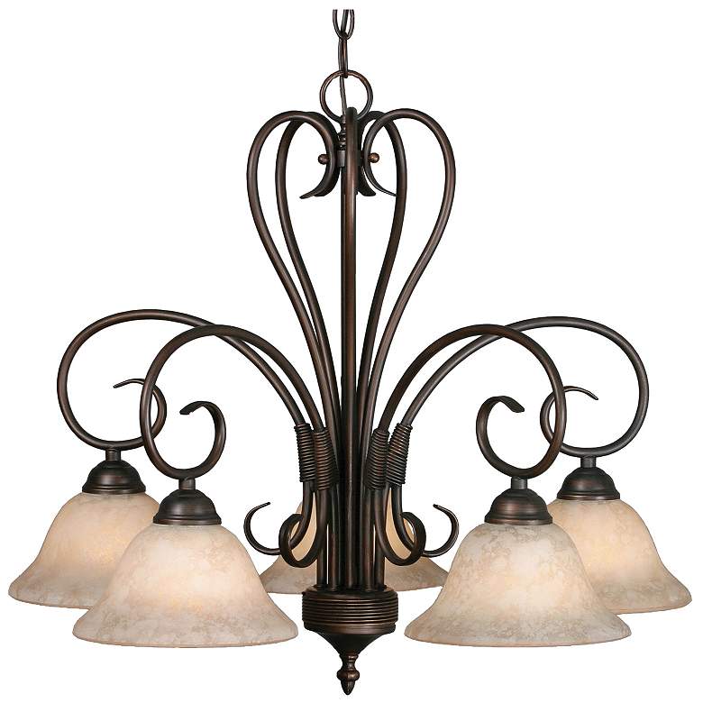 Image 1 Homestead 25 1/4 inch Rubbed Bronze 5-Light Chandelier With Tea Stone Glas