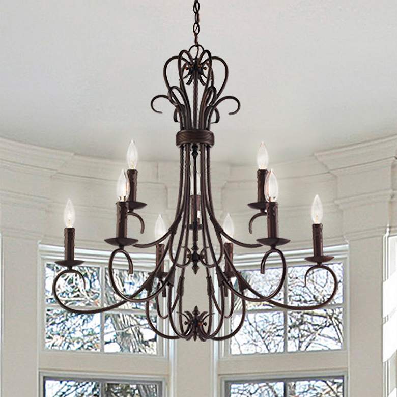 Image 2 Homestead 28"W Oil-Rubbed Bronze 9-Light 2-Tier Chandelier