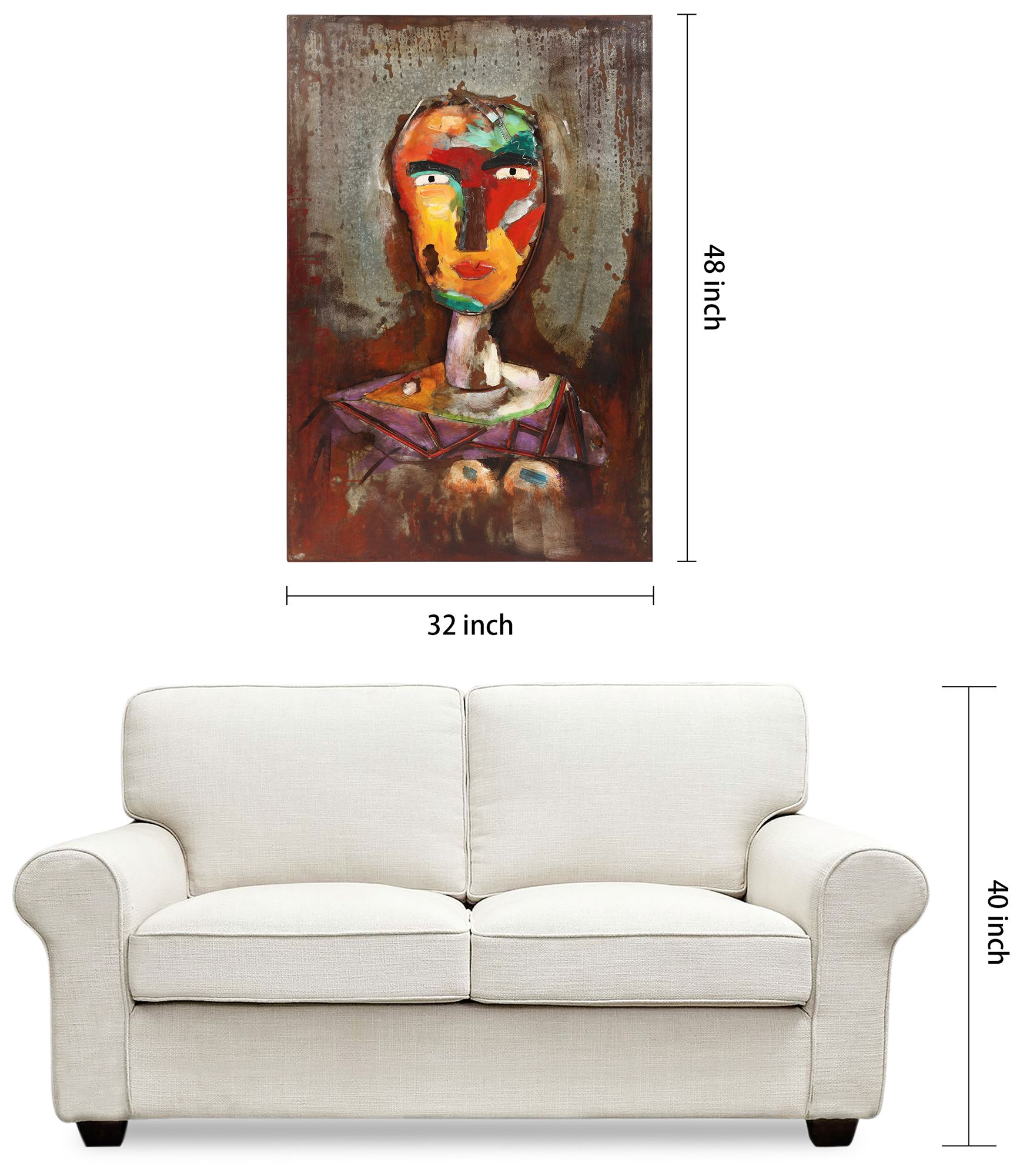 Homme 2" Mixed Media Iron Hand Painted Dimensional Wall Art