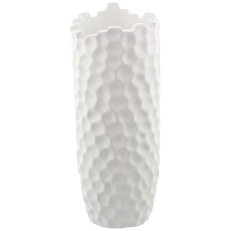 Image 1 Honeycomb Texture 14"H Matte White Porcelain Decorative Vase
