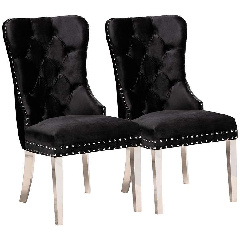 Image 2 Honora Black Velvet Fabric Tufted Dining Chairs Set of 2