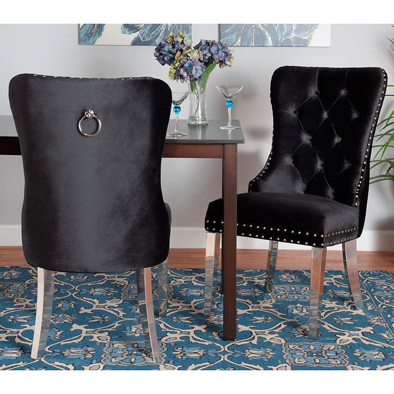 Image 1 Honora Black Velvet Fabric Tufted Dining Chairs Set of 2