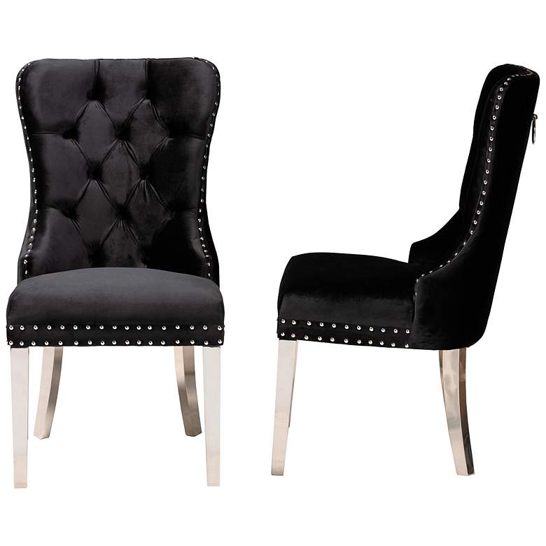 Image 7 Honora Black Velvet Fabric Tufted Dining Chairs Set of 2 more views