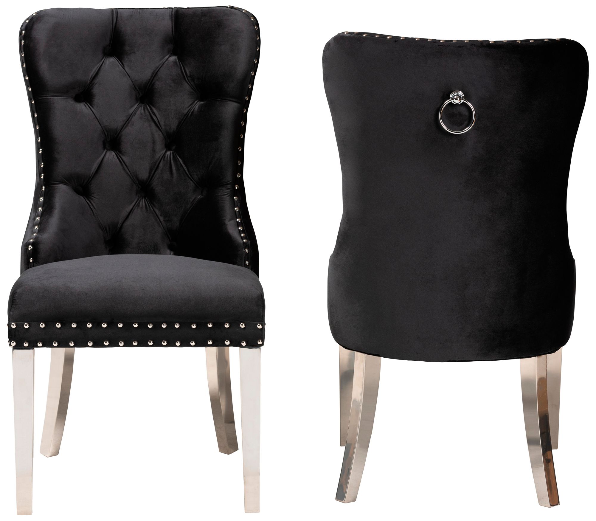 Honora Black Velvet Fabric Tufted Dining Chairs Set of 2