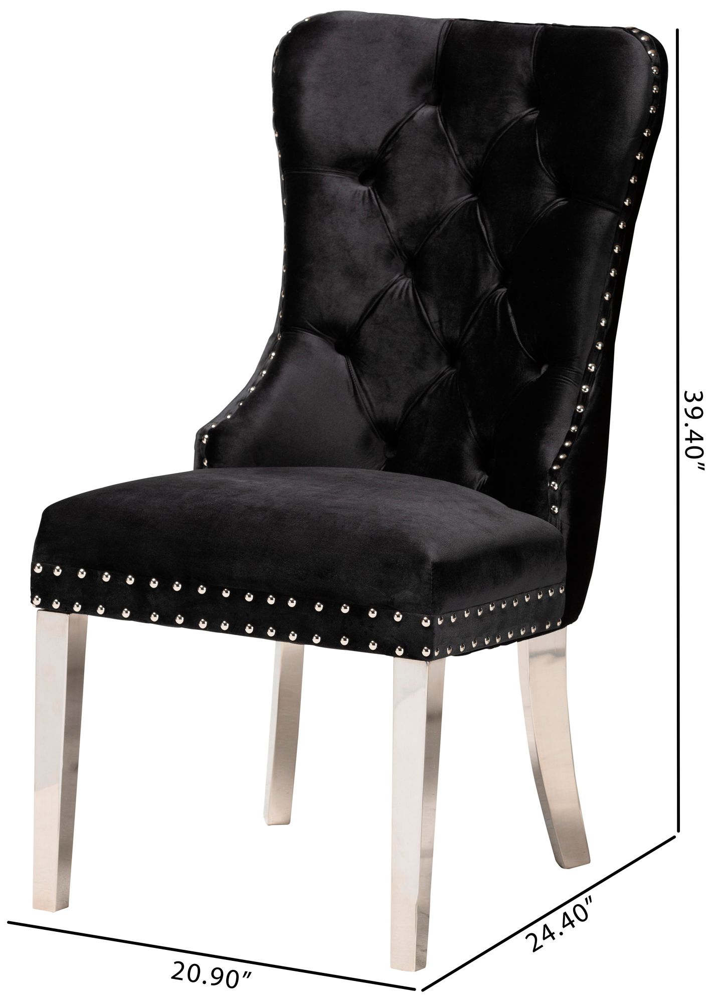 Honora Black Velvet Fabric Tufted Dining Chairs Set of 2