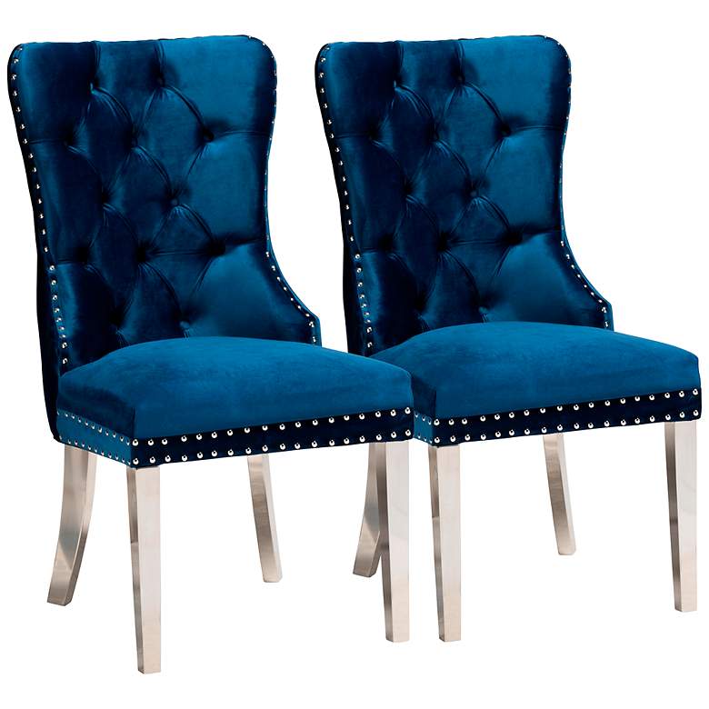 Image 2 Honora Navy Velvet Fabric Tufted Dining Chairs Set of 2