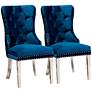 2_Honora Navy Velvet Fabric Tufted Dining Chairs Set of 2