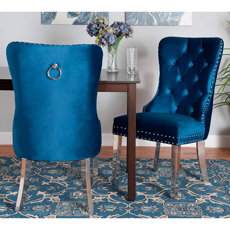 Image 1 Honora Navy Velvet Fabric Tufted Dining Chairs Set of 2
