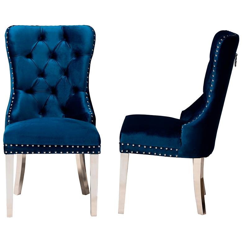 Image 7 Honora Navy Velvet Fabric Tufted Dining Chairs Set of 2 more views