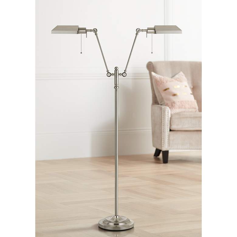 Image 1 Honus Brushed Steel Dual Flat-Head Pharmacy Floor Lamp