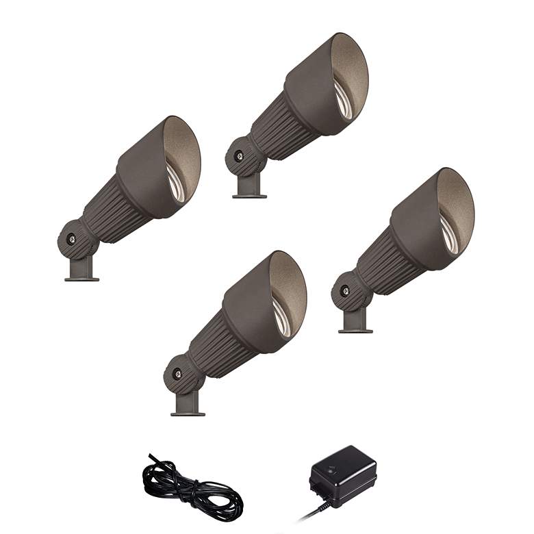 Image 1 Hooded Bronze 6-Piece LED Landscape Spot Light Set