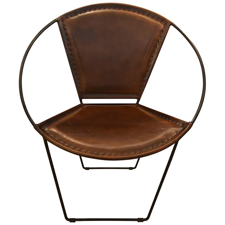 Image 1 Hoop Lounge Chair - Black Iron - Brown Hide