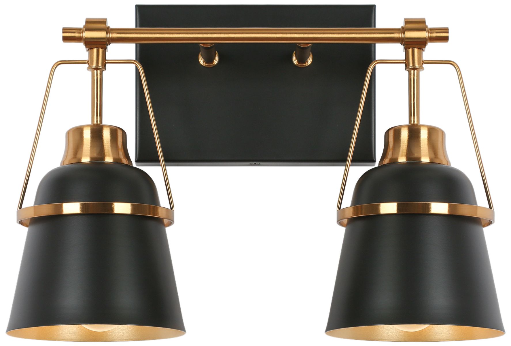 Hooplia 13.4"W 2-Light Black Brass Metal Cone Bathroom Vanity Light