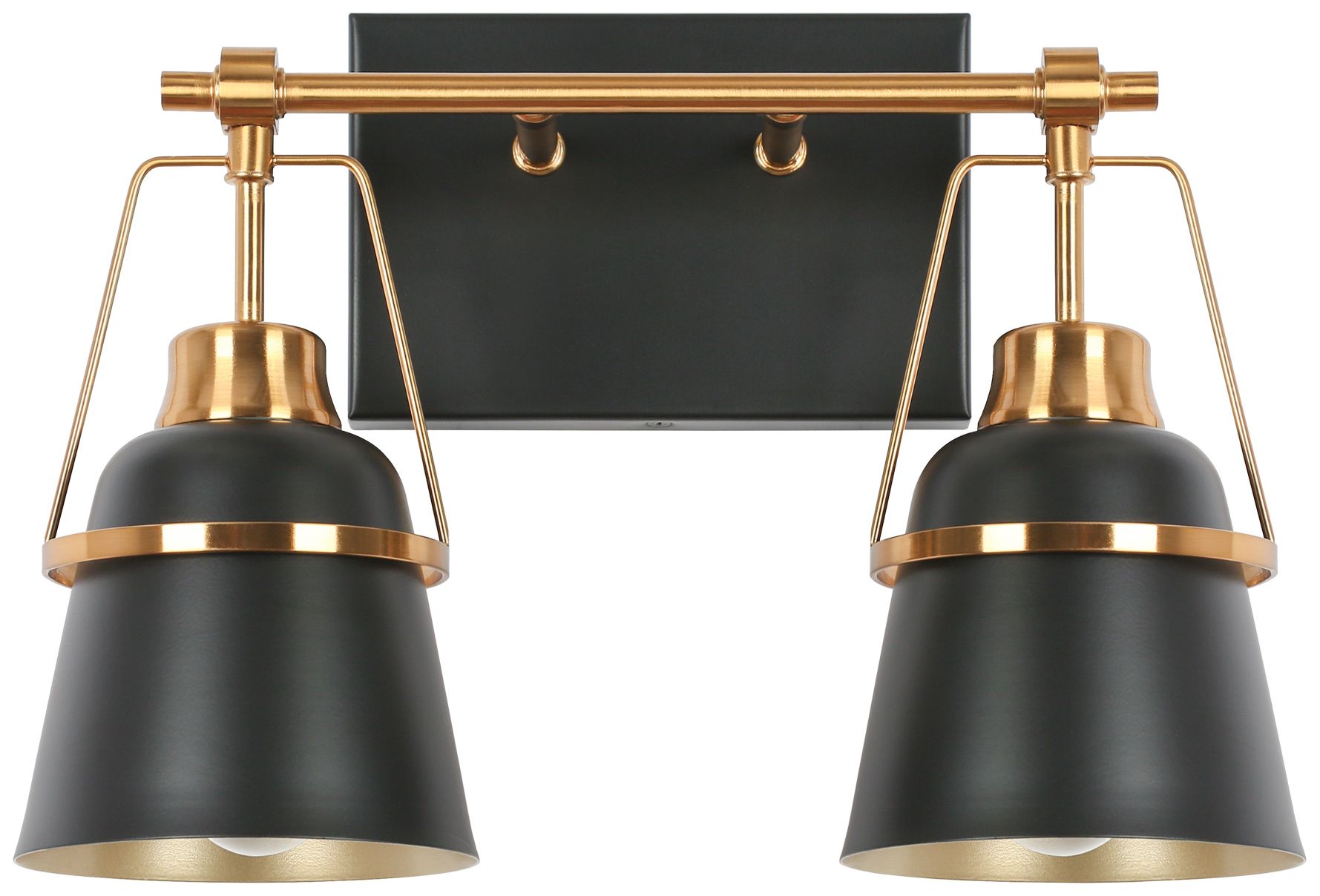 Image 3 Hooplia 13.4"W 2-Light Black Brass Metal Cone Bathroom Vanity Light more views