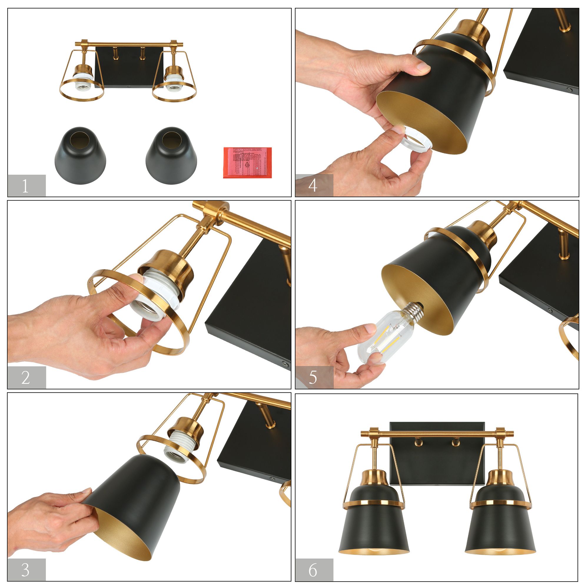 Image 7 Hooplia 13.4"W 2-Light Black Brass Metal Cone Bathroom Vanity Light more views