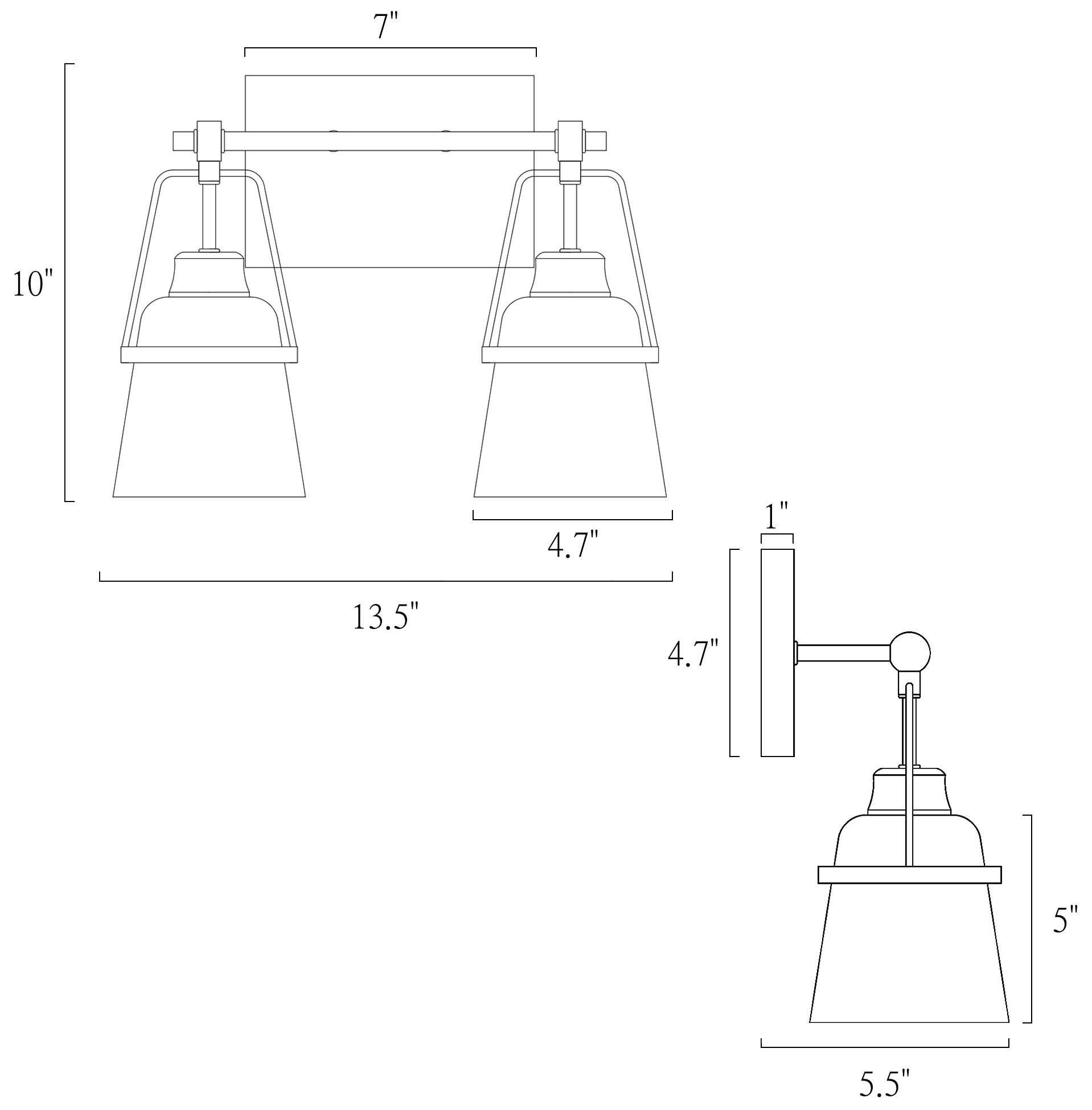 Hooplia 13.4"W 2-Light Black Brass Metal Cone Bathroom Vanity Light