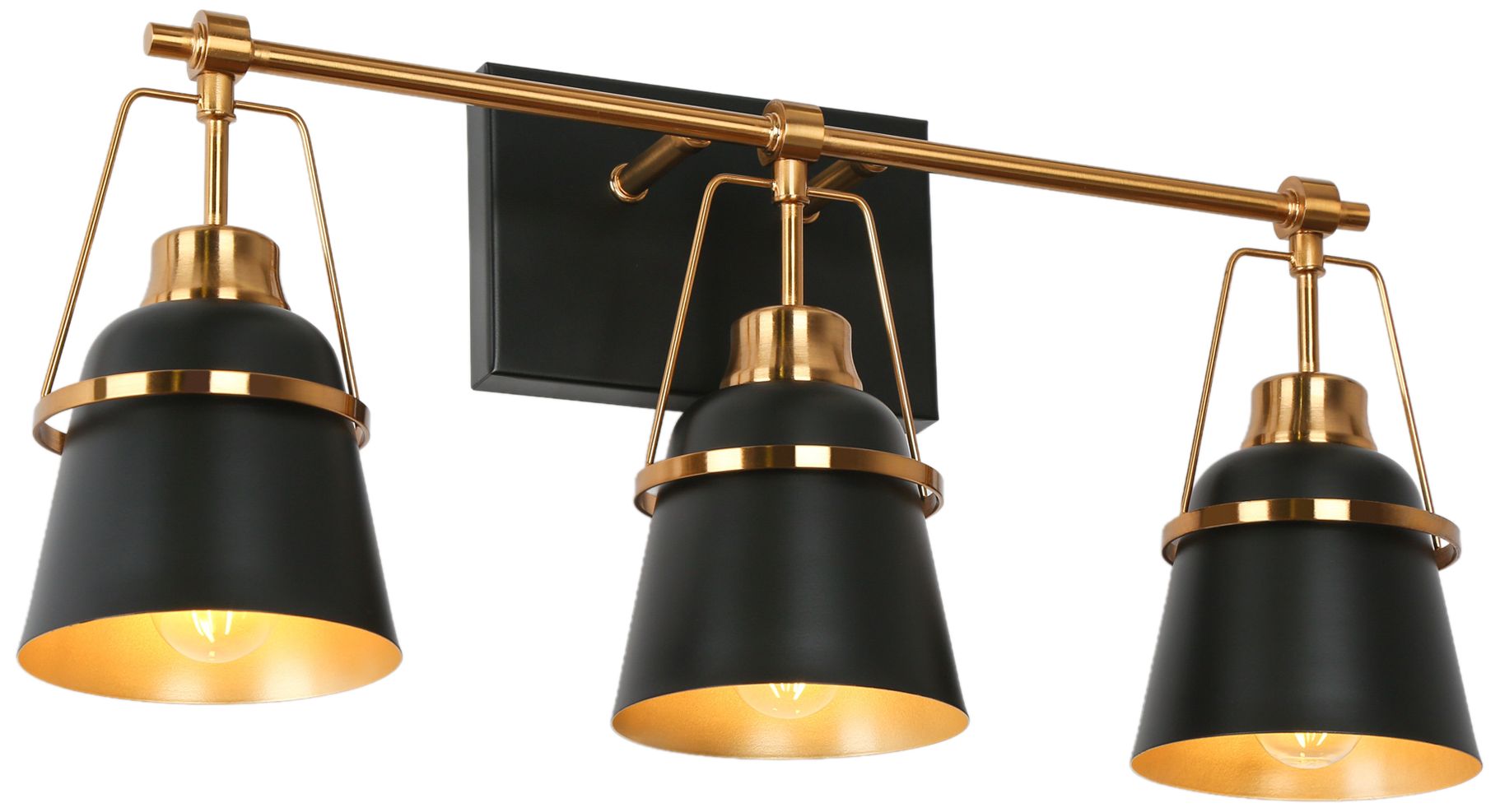 Image 2 Hooplia 21.7"W 3-Light Black Brass Metal Cone Bathroom Vanity Light