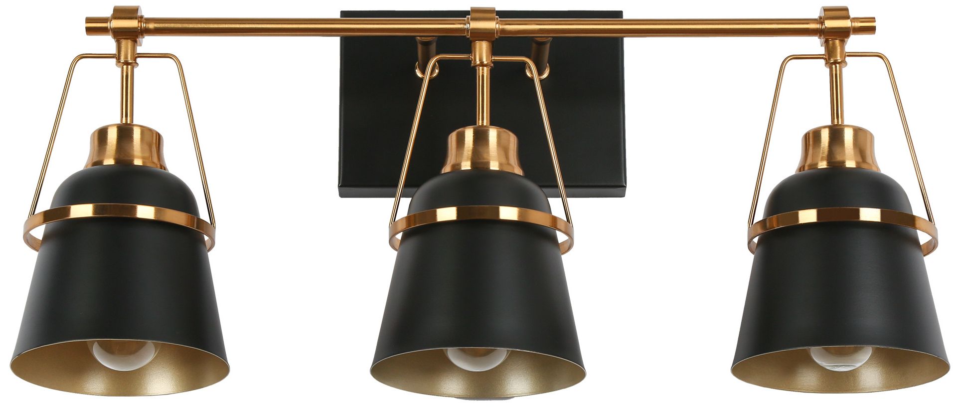 Image 3 Hooplia 21.7"W 3-Light Black Brass Metal Cone Bathroom Vanity Light more views