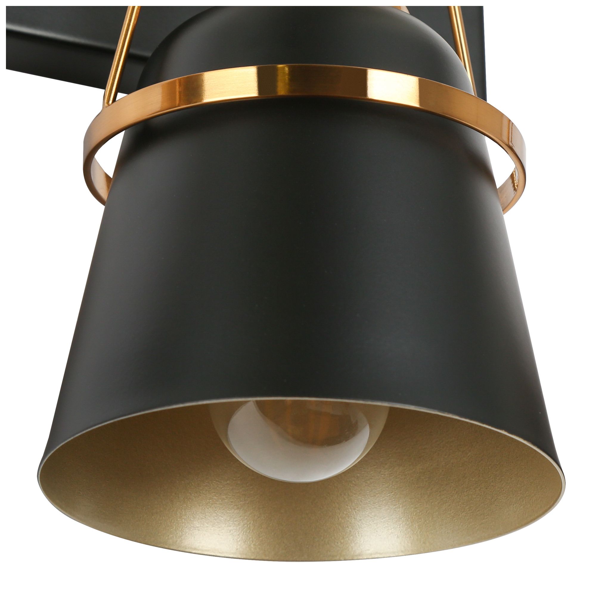 Image 4 Hooplia 21.7"W 3-Light Black Brass Metal Cone Bathroom Vanity Light more views
