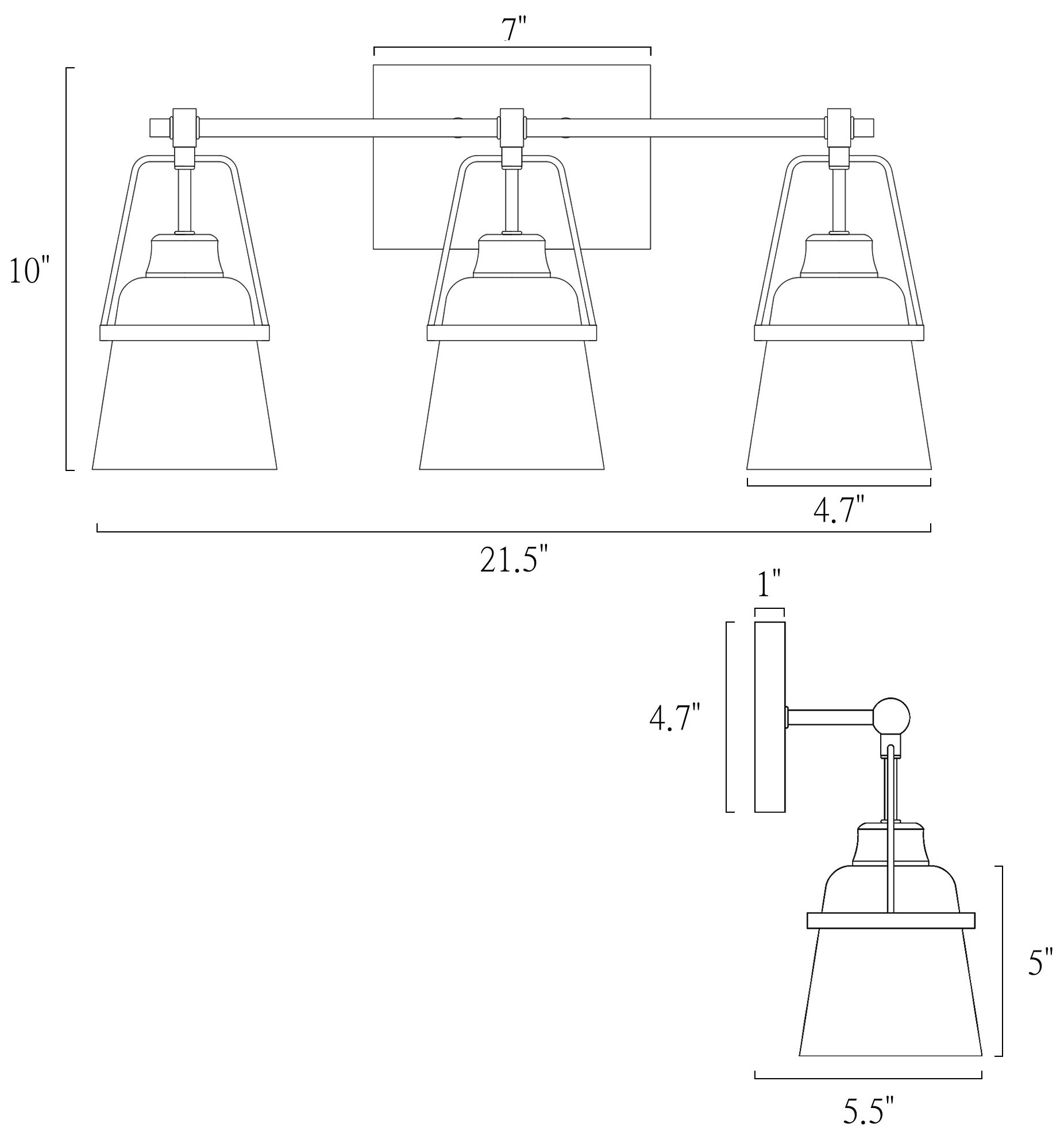 Image 6 Hooplia 21.7"W 3-Light Black Brass Metal Cone Bathroom Vanity Light more views