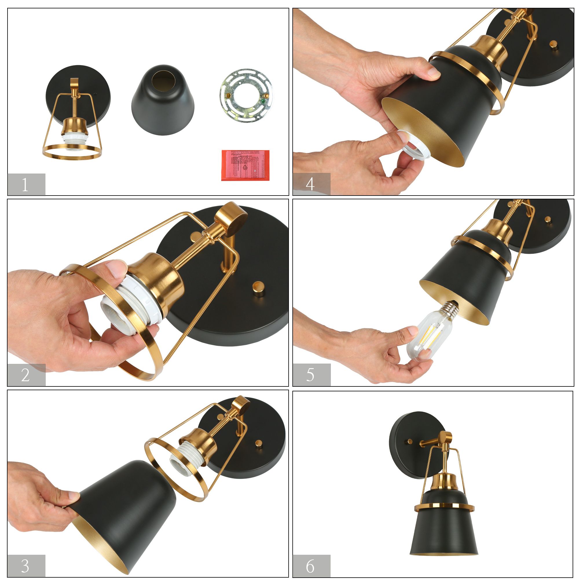 Image 6 Hooplia 4.7"W 1-Light Black Metal Bell Wall Sconce more views