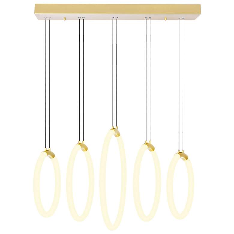 Image 1 Hoops 5 Light LED Chandelier With Satin Gold Finish