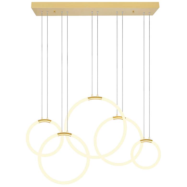 Image 1 Hoops 5 Light LED Chandelier With Satin Gold Finish