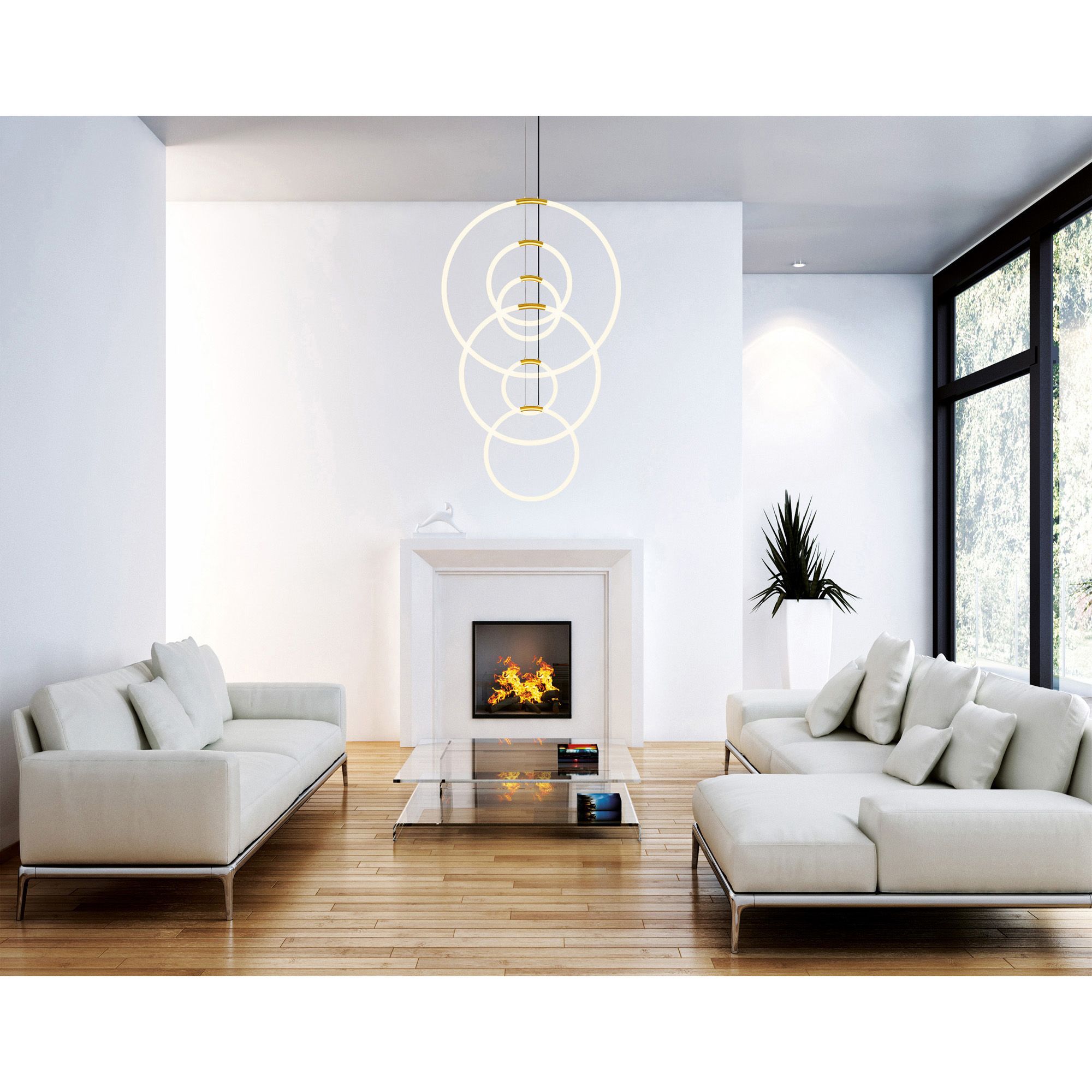 Image 6 Hoops 6 Light LED Chandelier With Satin Gold Finish more views