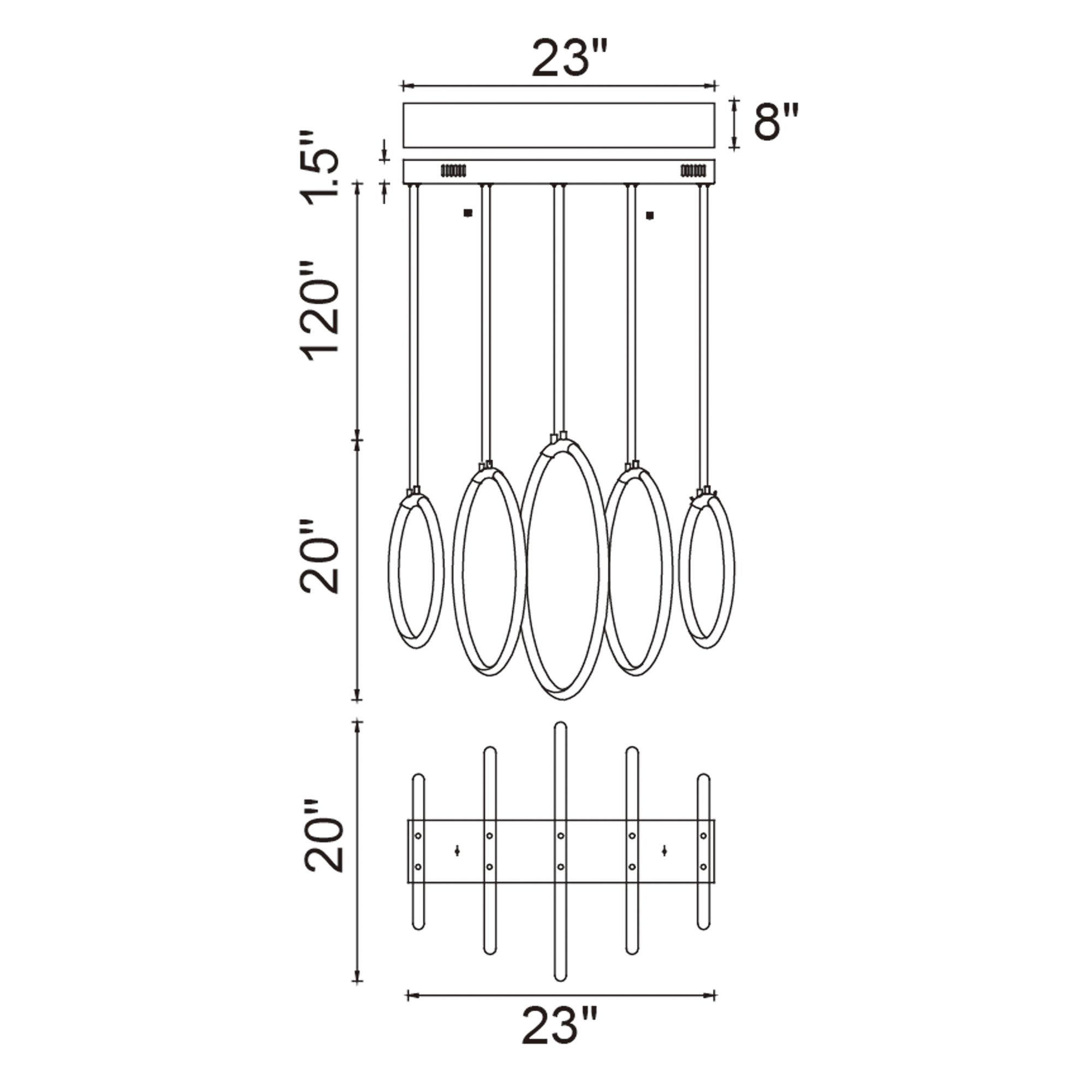 Image 6 Hoops Integrated LED 23in 5 Ring Black Chandelier more views