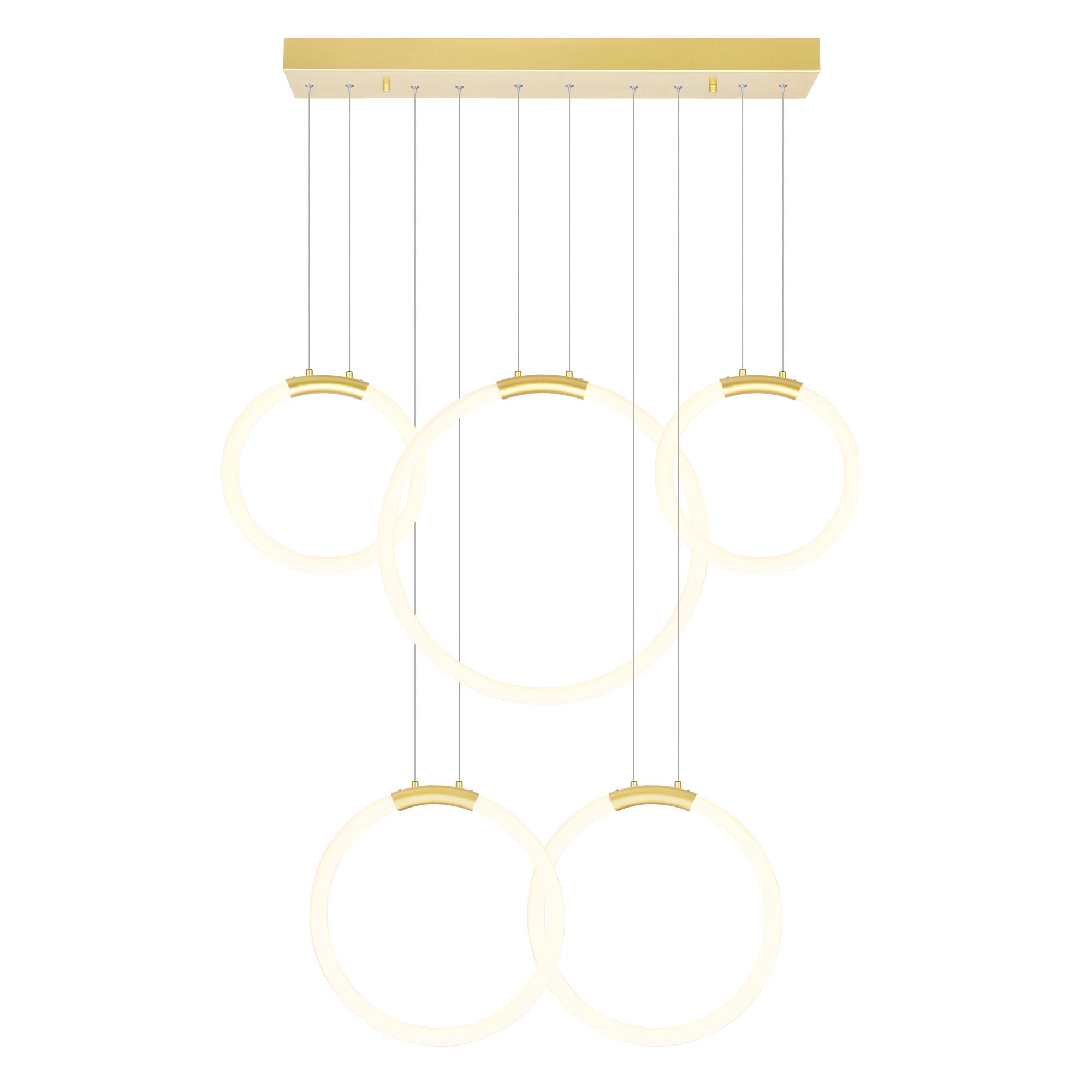 Image 2 Hoops Integrated LED 44in 5 Ring Satin Gold Chandelier more views