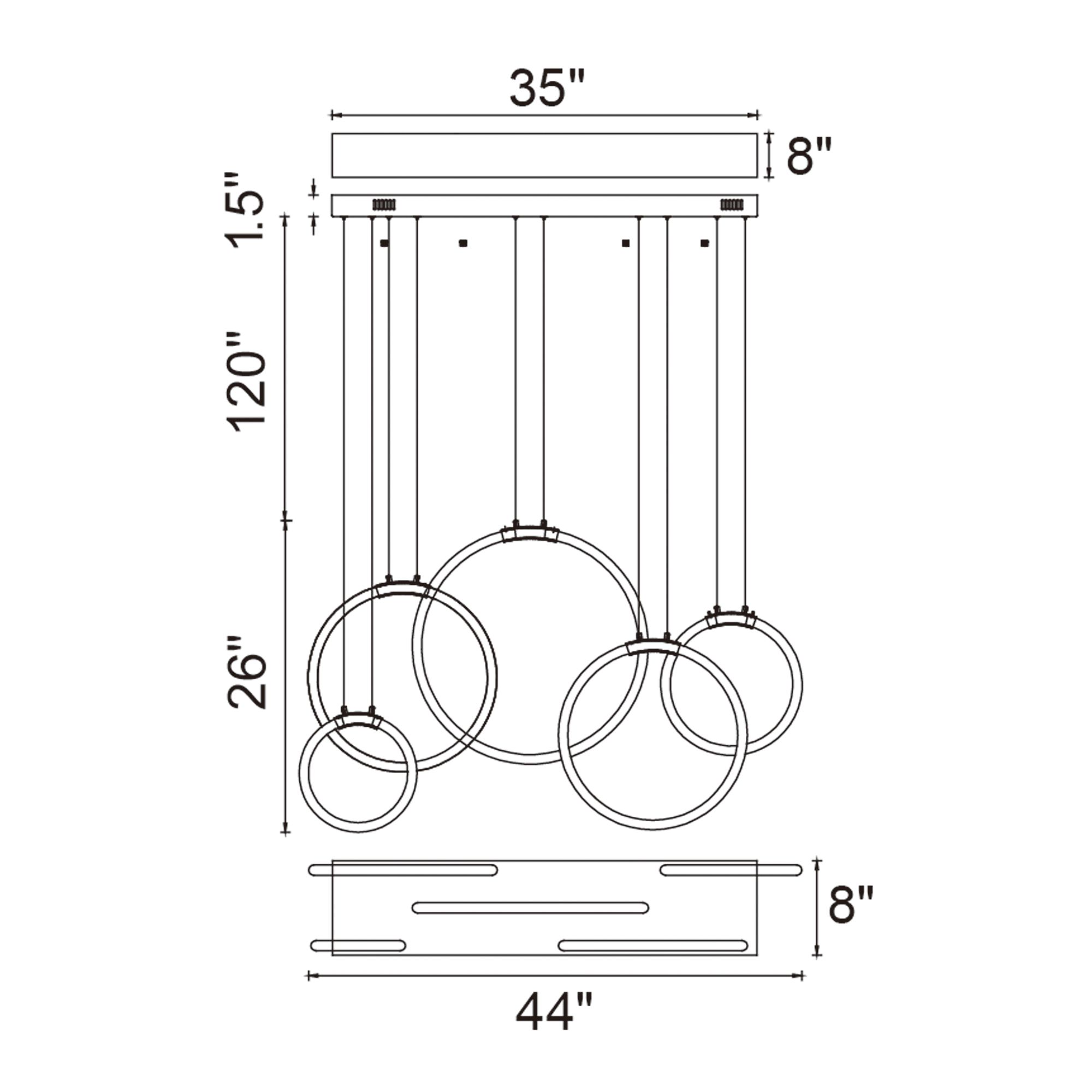 Image 6 Hoops Integrated LED 44in 5 Ring Satin Gold Chandelier more views