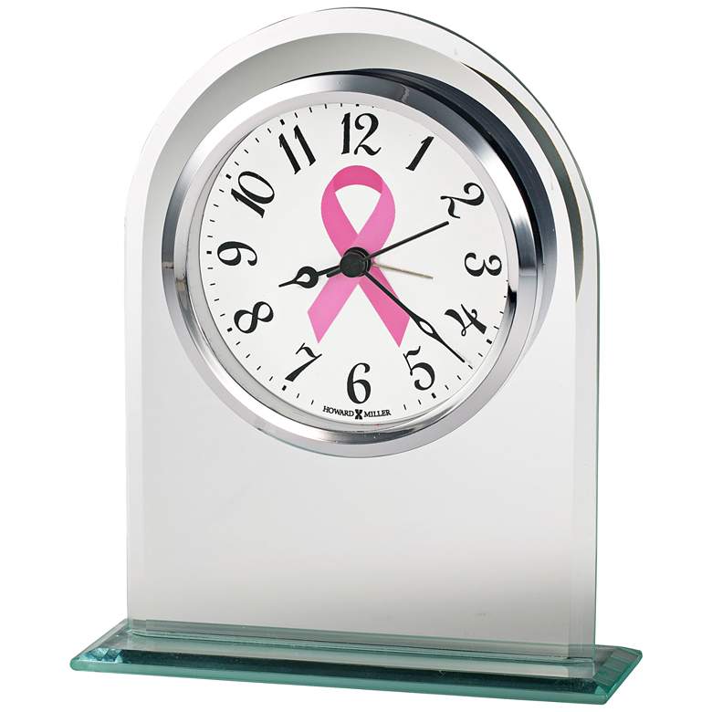 Image 1 Hope 6 1/4 inch High Breast Cancer Awareness Glass Alarm Clock