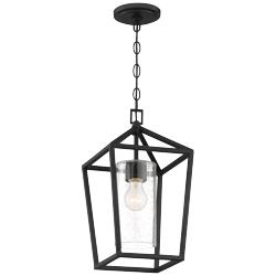 Hopewell; 1 Light; Hanging Lantern; Matte Black Finish w Clear Seeded Glass