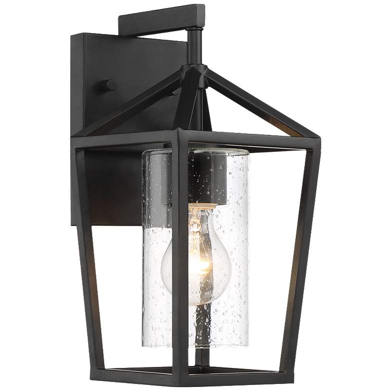 Image 1 Hopewell; 1 Light; Small Lantern; Matte Black Finish w Clear Seeded Glass