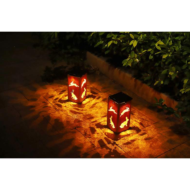 Image 2 Hopper 10 3/4"H Tan Rabbit Cut-Out Solar Portable Lantern more views