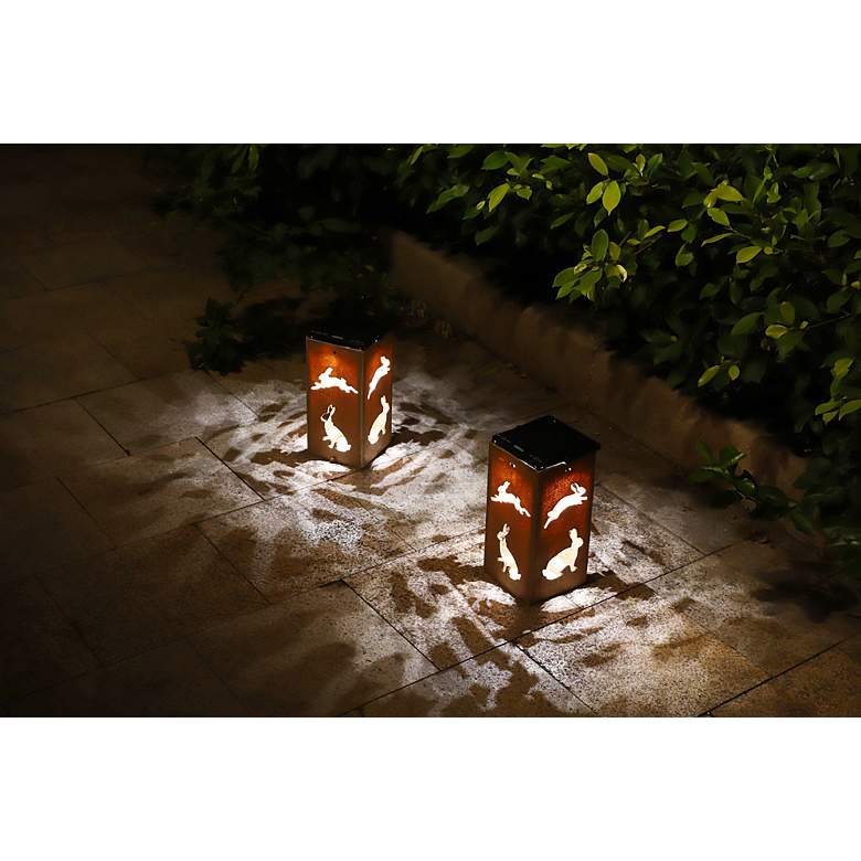 Image 3 Hopper 10 3/4"H Tan Rabbit Cut-Out Solar Portable Lantern more views