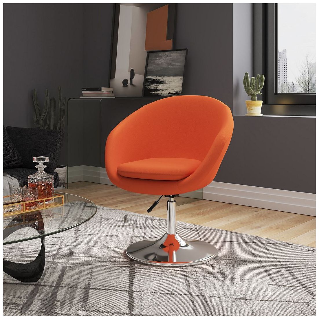 Image 2 Hopper Swivel Adjustable Height Chair in Orange and Polished Chrome more views