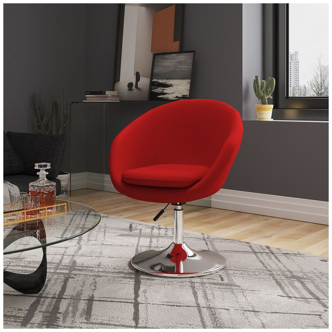 Image 2 Hopper Swivel Adjustable Height Chair in Red and Polished Chrome (Set of 2) more views