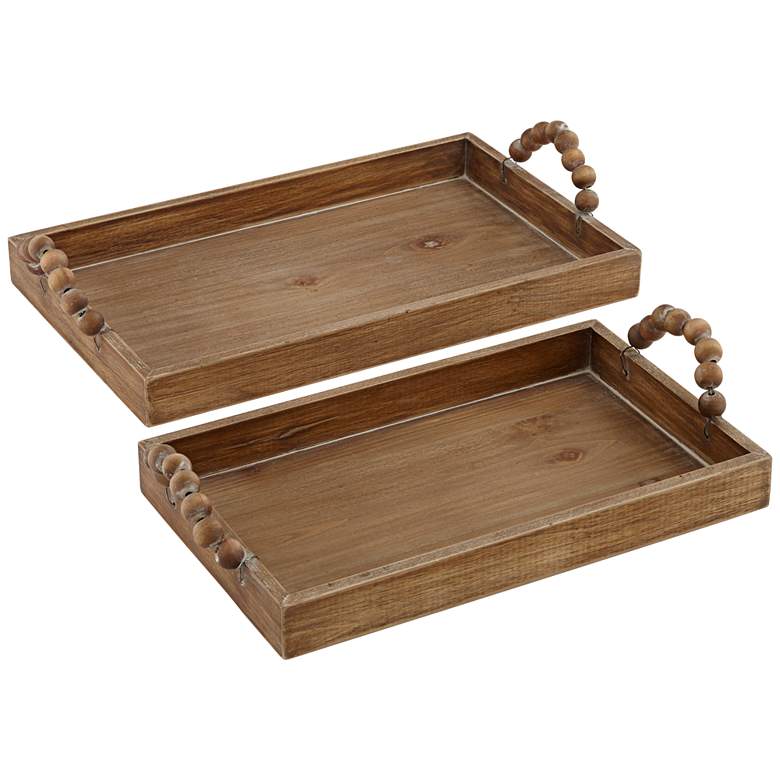 Image 1 Horatio Matte Brown Sphere Handle Wood Trays Set of 2