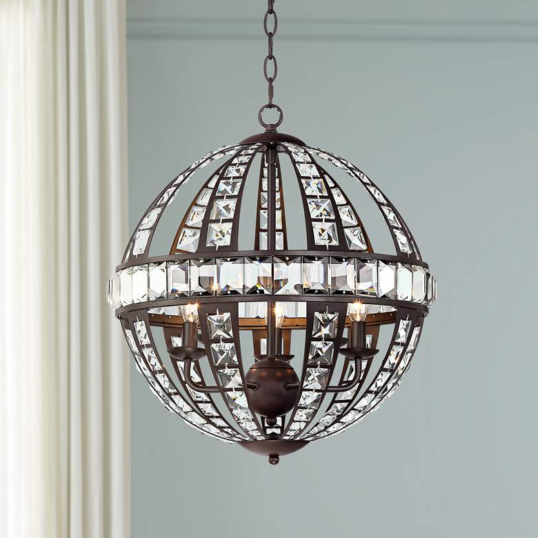 Image 1 Horford 17 1/2 inchW Oil-Rubbed Bronze and Crystal Pendant Light