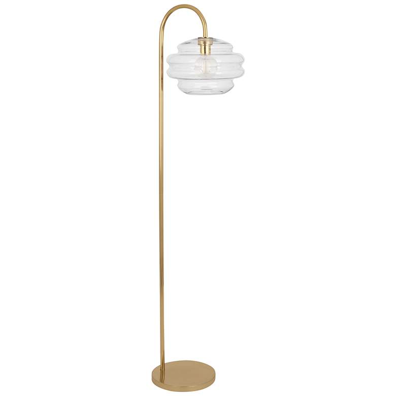 Image 1 Horizon Brass Metal Arc Floor Lamp with Clear Glass Shade