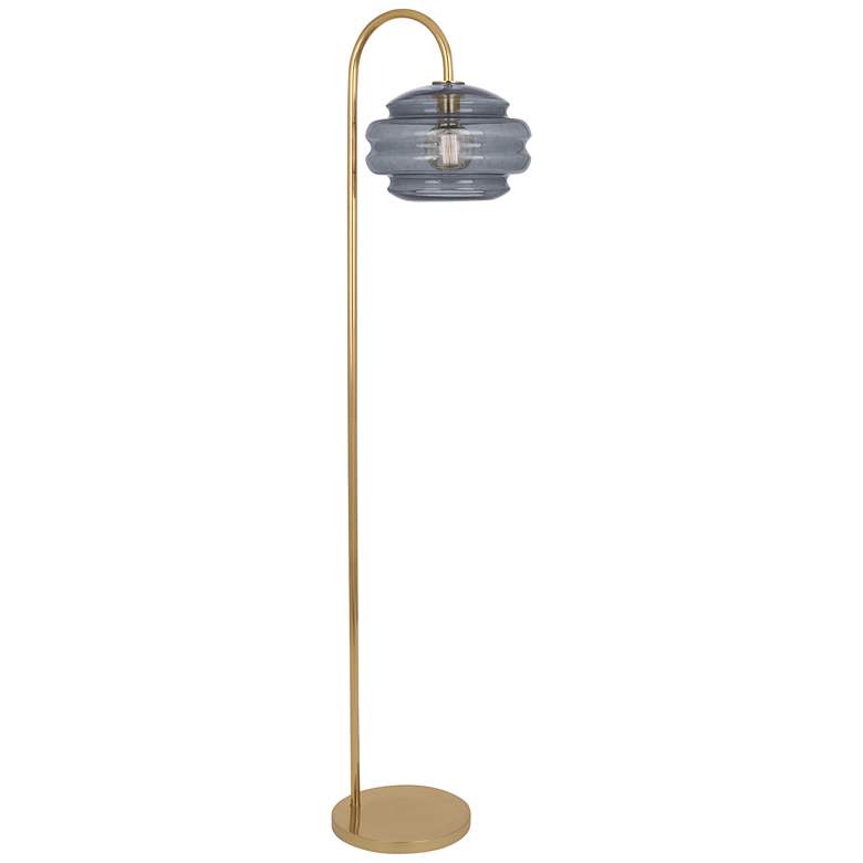 Image 1 Horizon Brass Metal Arc Floor Lamp with Gray Glass Shade