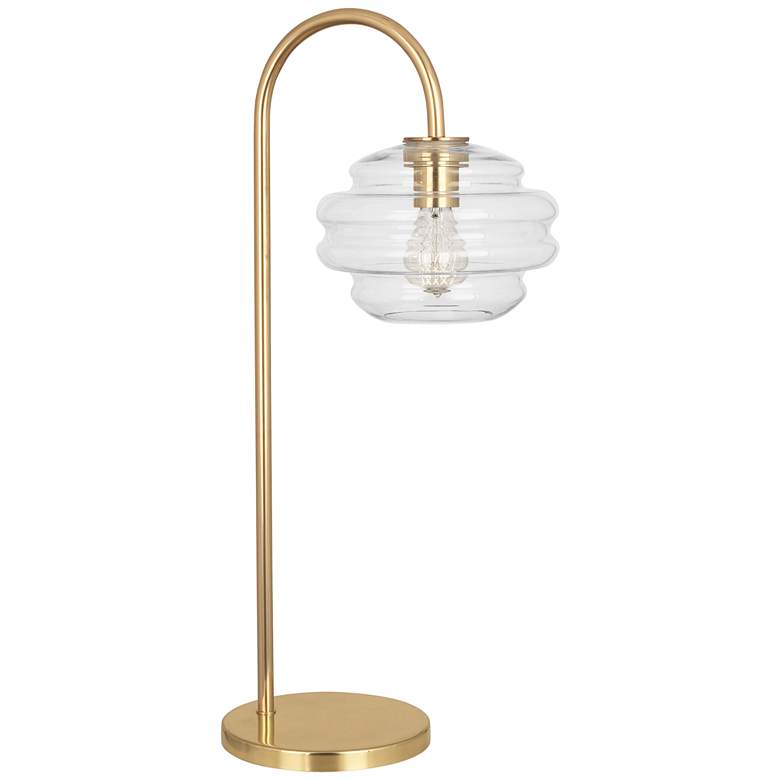 Image 2 Horizon Brass Metal Arc Table Lamp with Clear Glass Shade