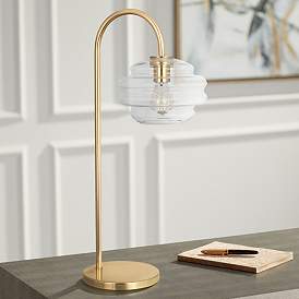 Image1 of Horizon Brass Metal Arc Table Lamp with Clear Glass Shade