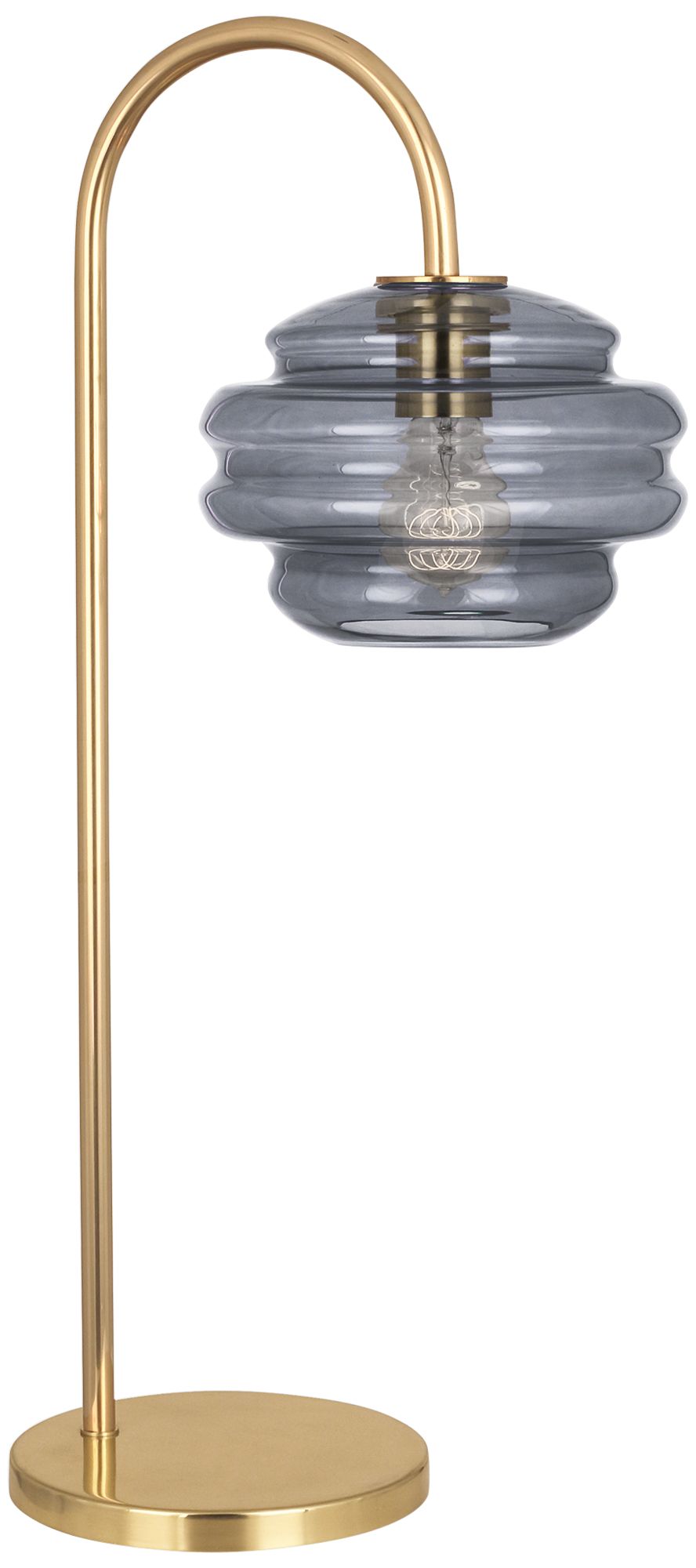 Horizon Brass Metal Arc Table Lamp with Gray Glass Shade Horizon Brass Metal Arc Table Lamp with Gray Glass Shade